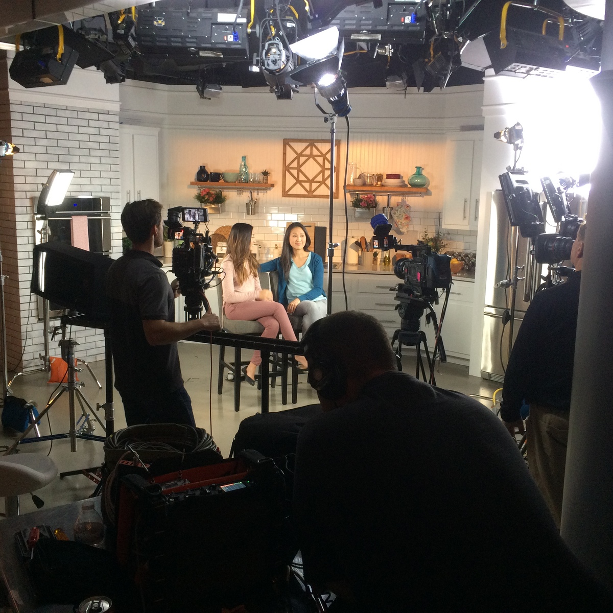 On-location neighborhood shoot with crew